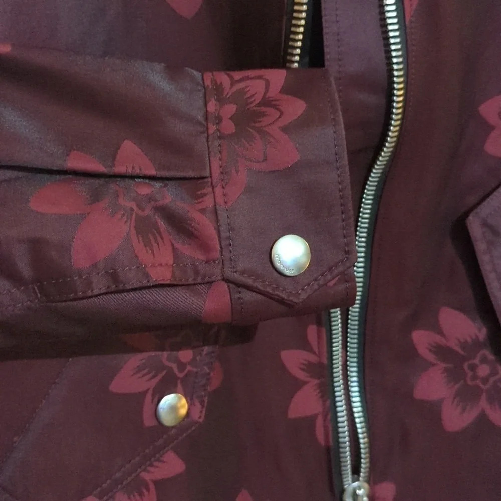 New Coach jacquard floral print leather trim parka‎ Rain jacket size small - Picture 12 of 14